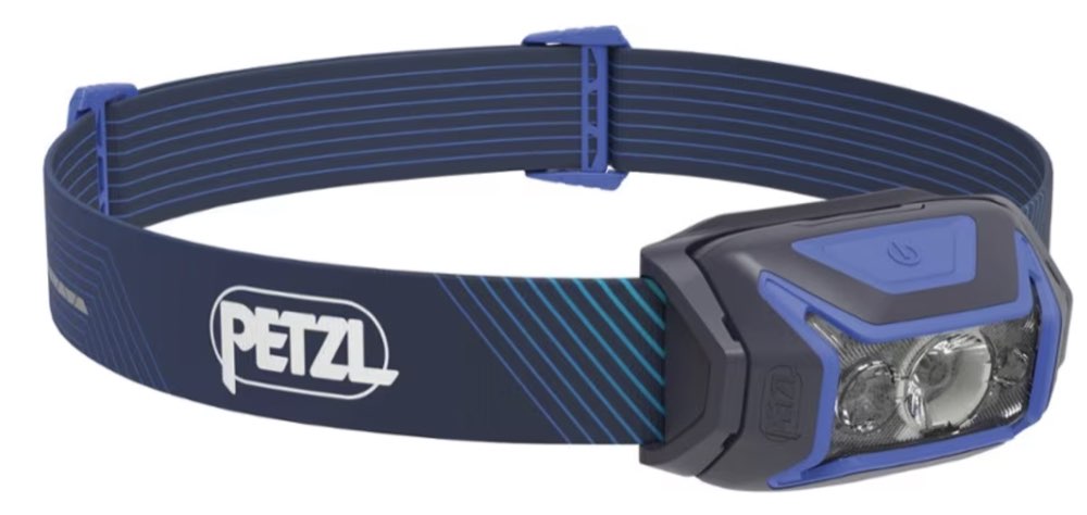 A Petzl Actik Core rechargeable headlamp.