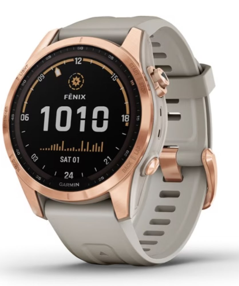 A Garmin Fenix 8s solar multisport watch on a wrist.