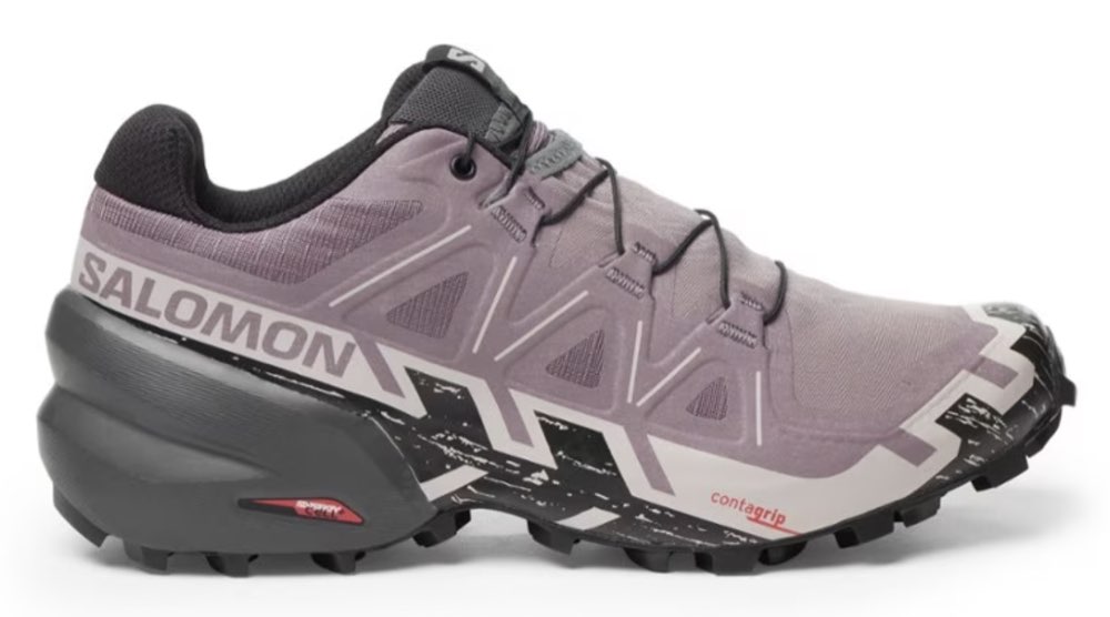 A pair of Salomon Speedcross 6 trail running shoes.