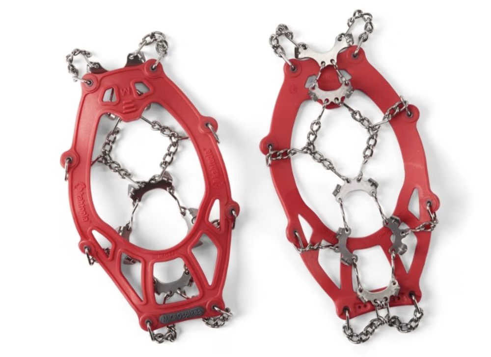 A pair of Kahtoola microspike traction devices.