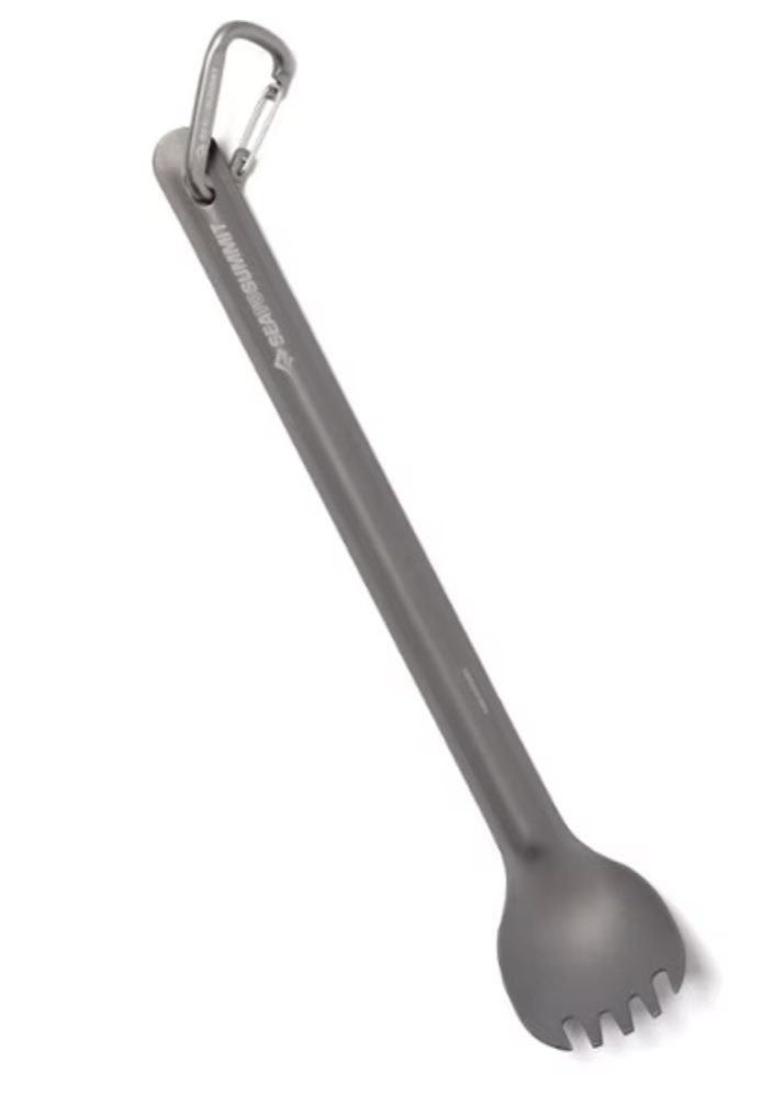 A Sea to Summit long-handled spork with a small carabiner.