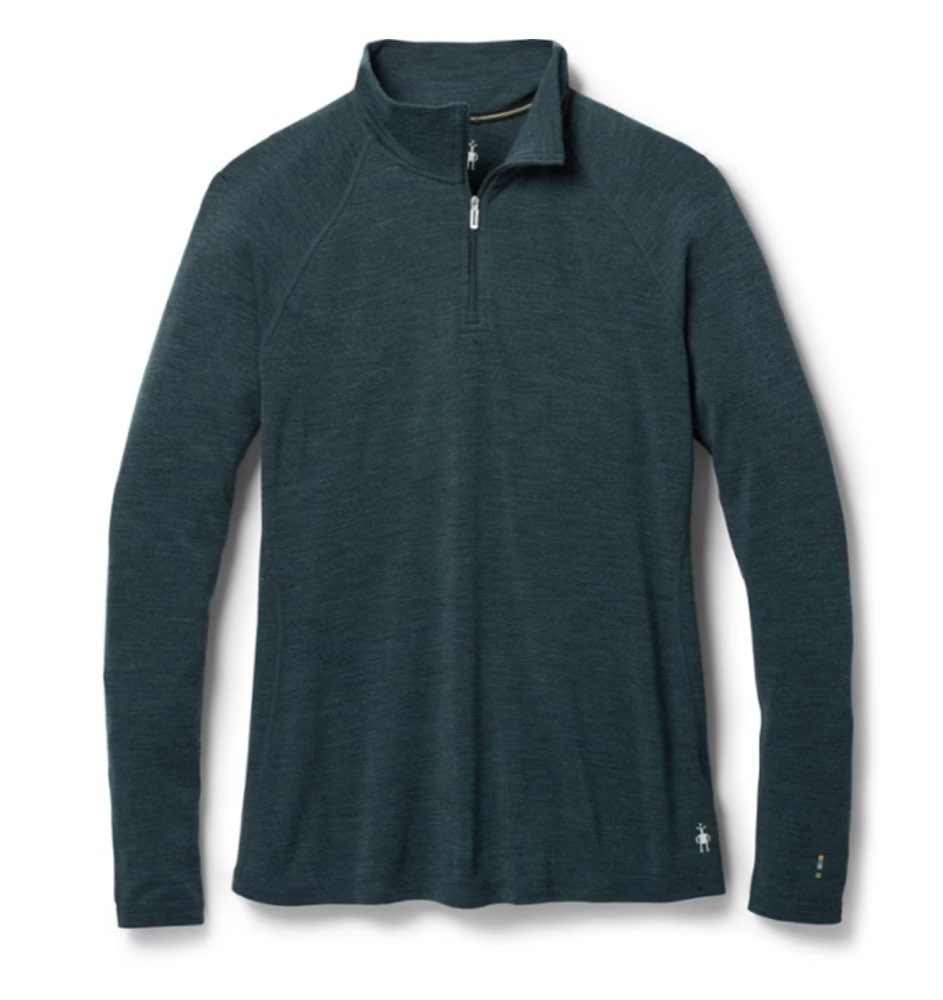 A Smartwool merino wool quarter-zip base layer top.