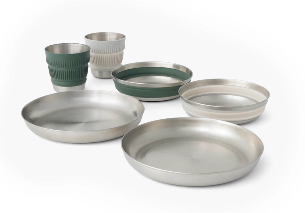 A Sea to Summit Detour stainless steel camp dinnerware set.