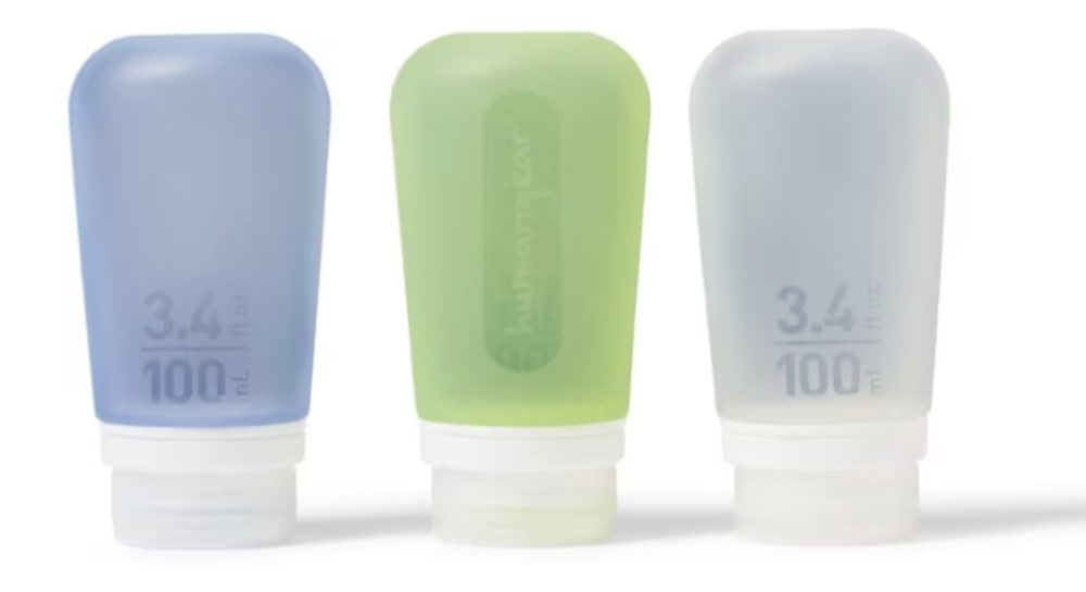 A set of GoToob+ travel squeeze bottles.