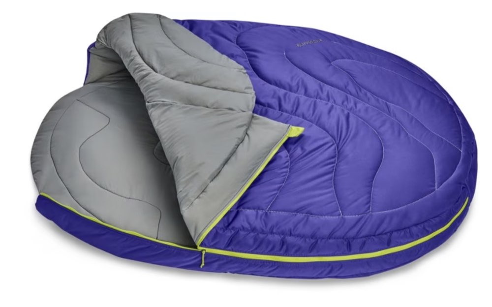 A Ruffwear Highlands insulated dog sleeping bag.