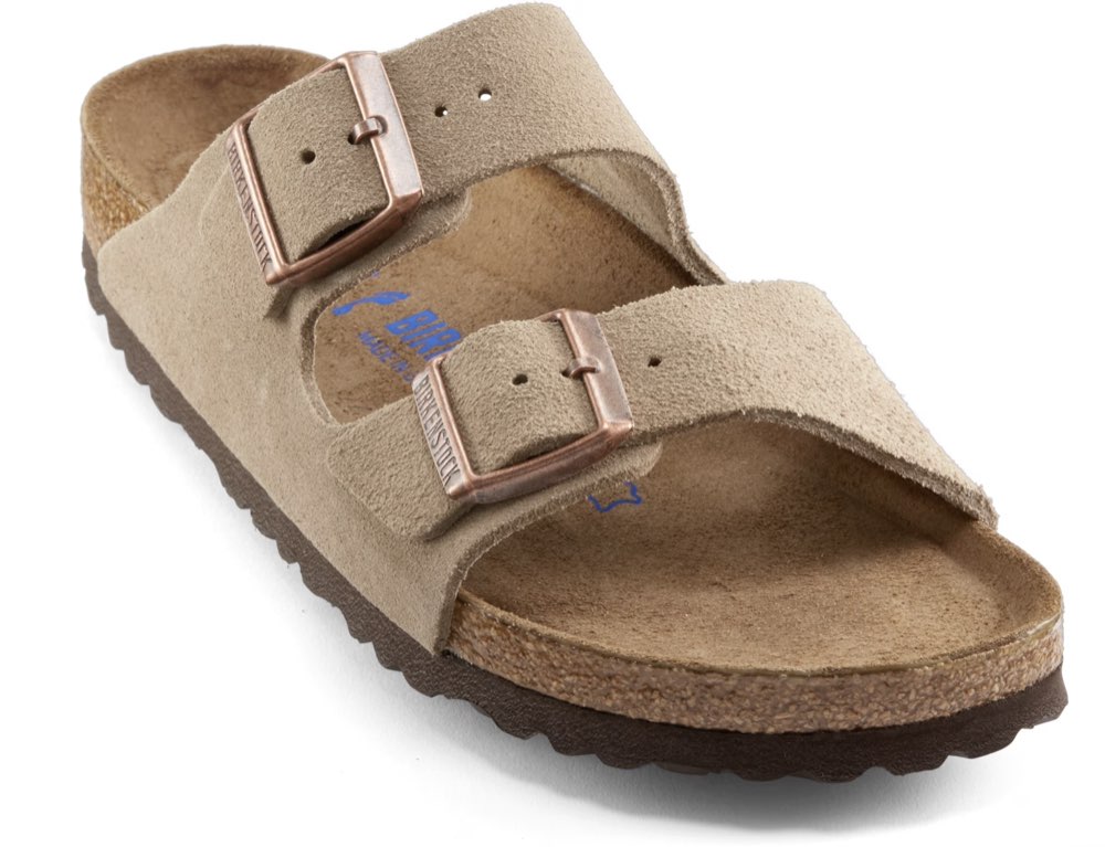 A pair of Birkenstock Arizona soft footbed leather sandals.