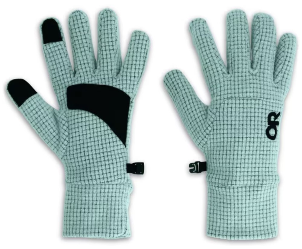 A pair of Outdoor Research Trail Mix liner gloves.
