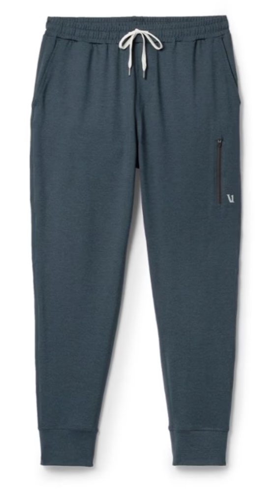 A pair of Vuori Sunday Performance joggers for men.