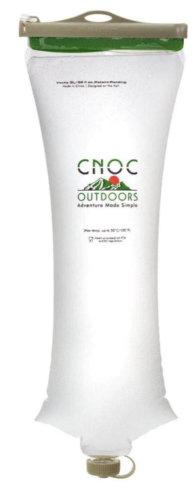 A CNOC Outdoors Vecto collapsible water container.