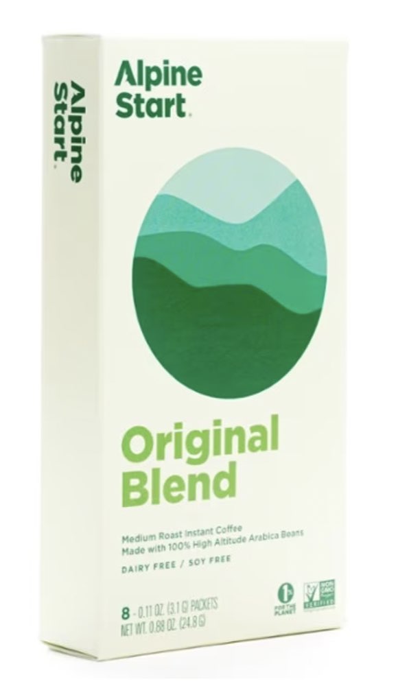 Packets of Alpine Start instant coffee.